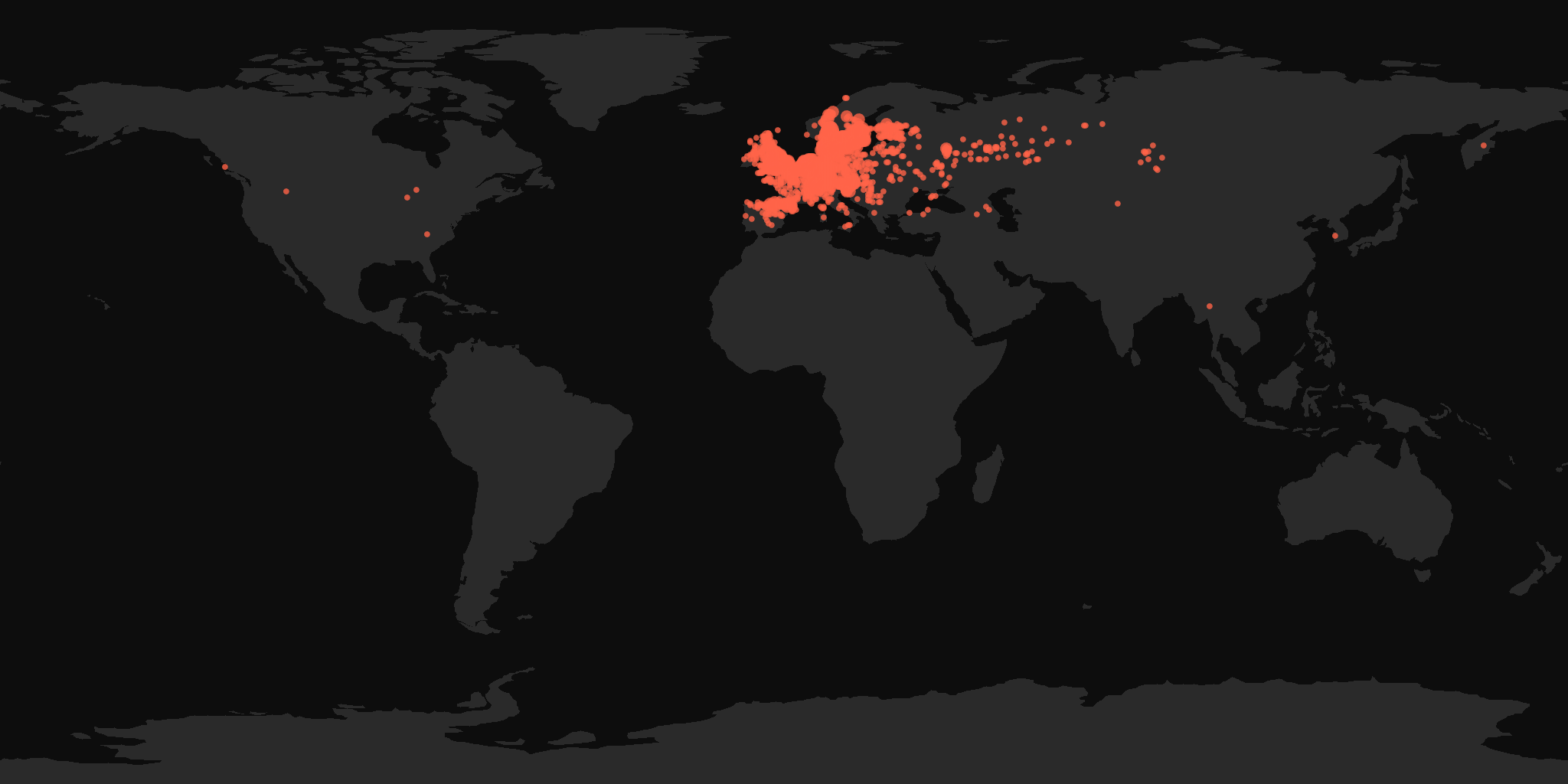 Global distribution map showing reported sightings