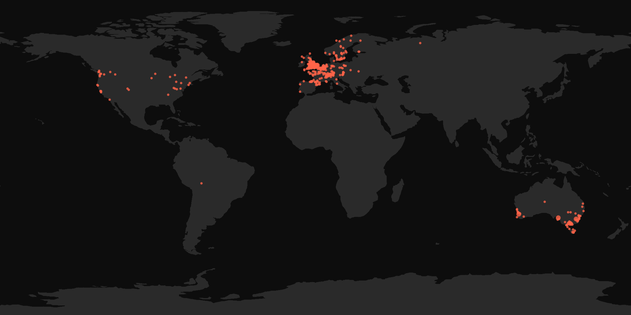 Global distribution map showing reported sightings