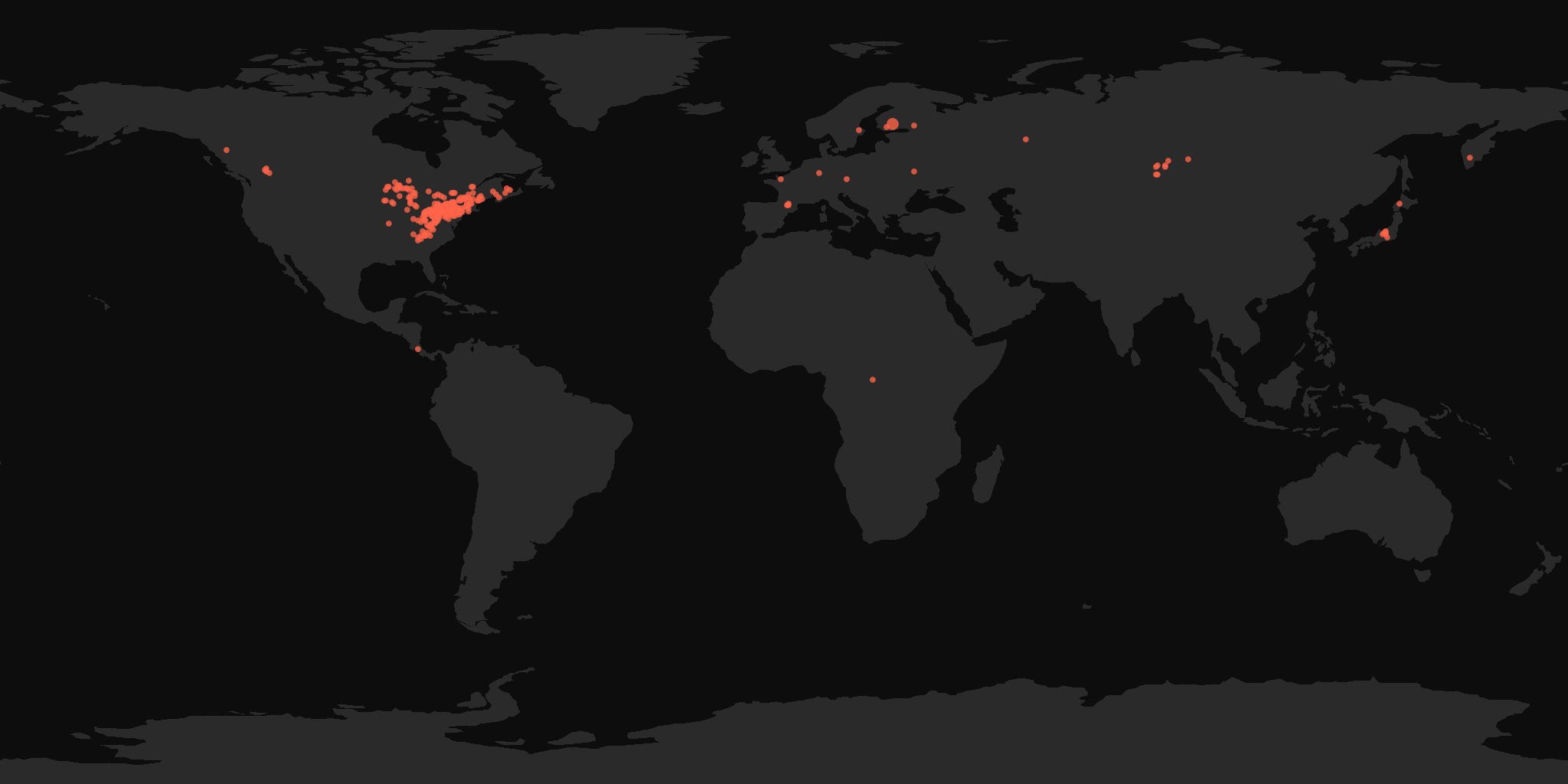 Global distribution map showing reported sightings