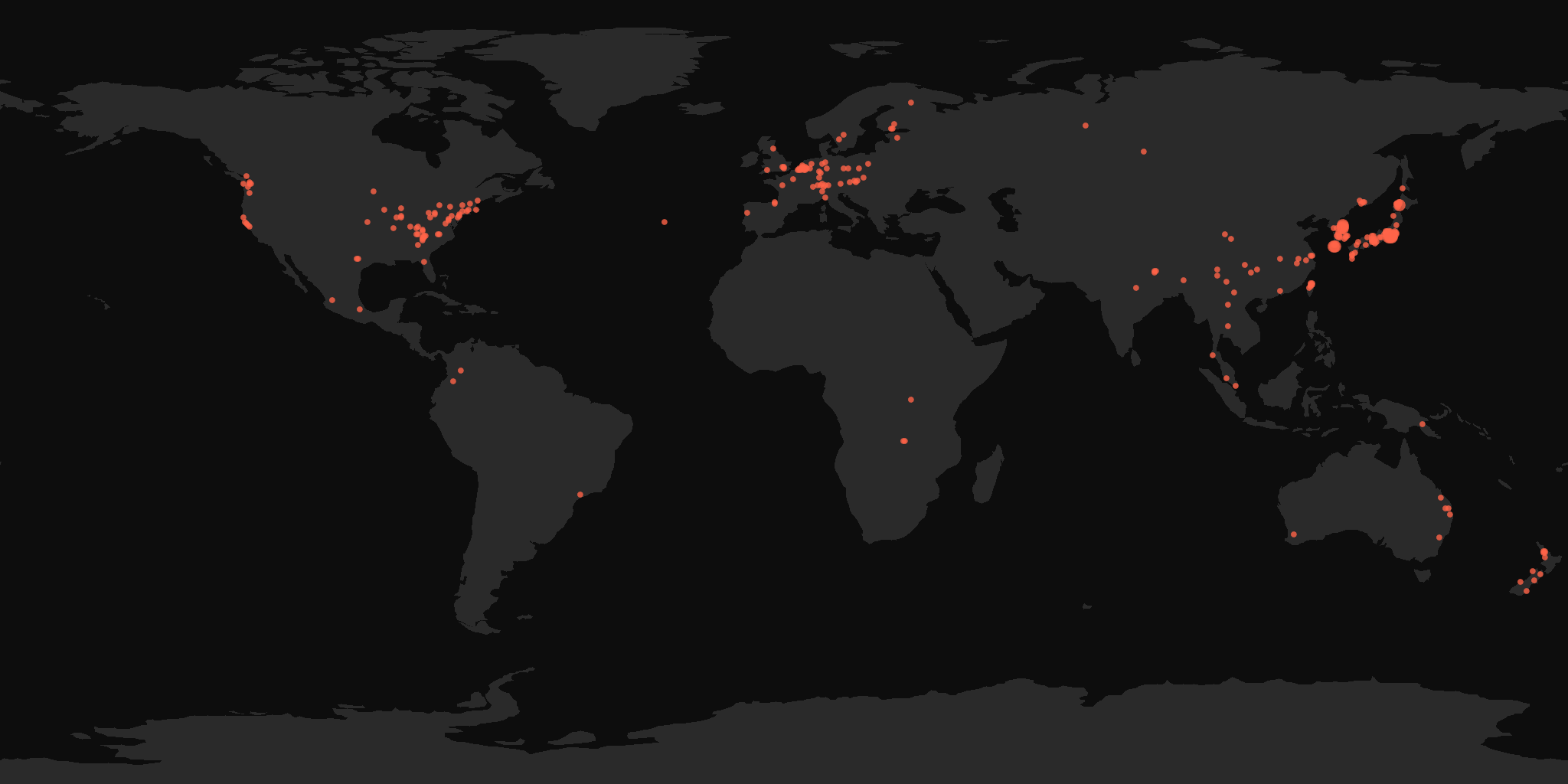 Global distribution map showing reported sightings