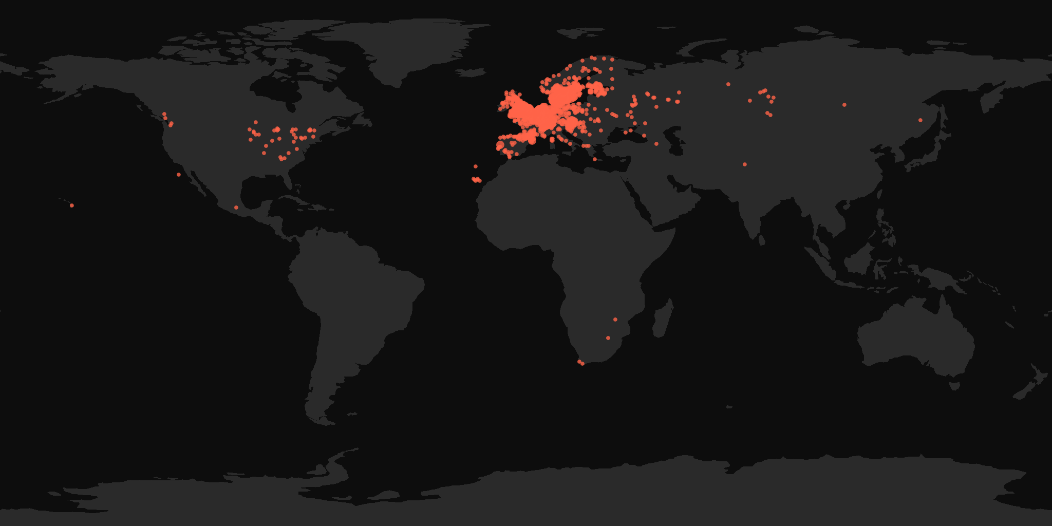 Global distribution map showing reported sightings