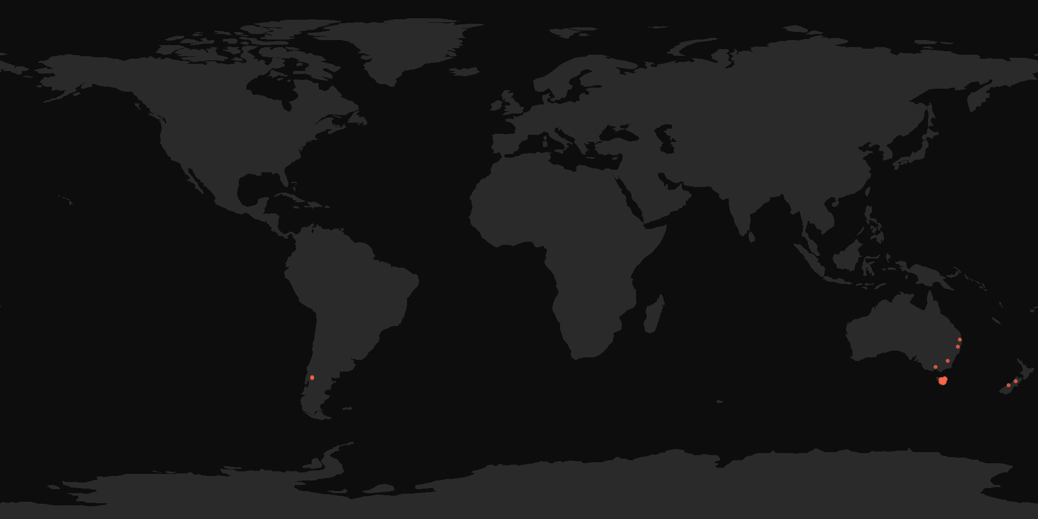 Global distribution map showing reported sightings