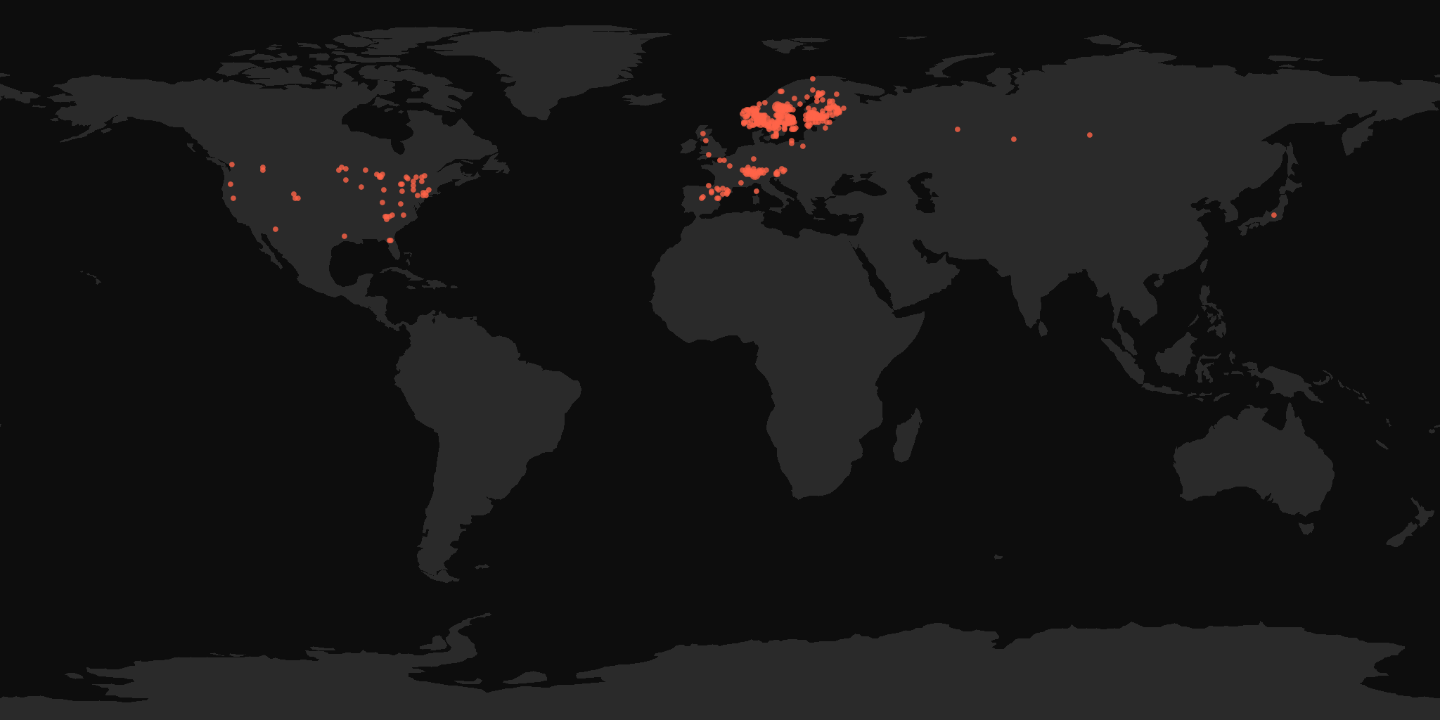 Global distribution map showing reported sightings